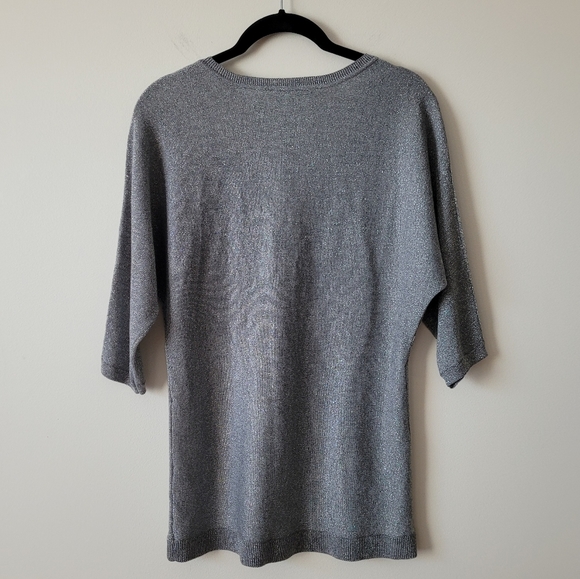 Smart Set Silver Grey Metallic Knit V Neck Top Size S - Picture 3 of 10